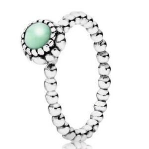 Pandora Silver Ring with Mint Green Gem. May birthday. Retired. Size 7